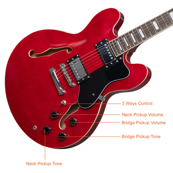 【AM不售卖】Glarry GGS101 双线圈拾音器 黄酸枝指板 爵士电吉他 红色 S101-8