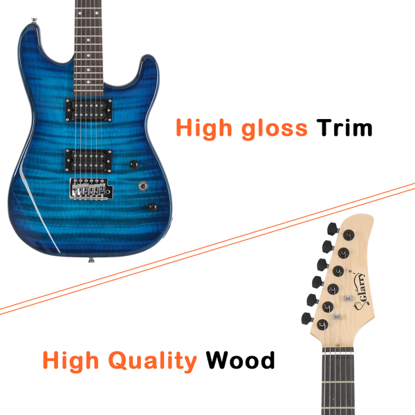 【AM不售卖】Glarry GST 双双拾音器 带虎纹 科技木指板 化蓝色 ST电吉他+音箱套装-13