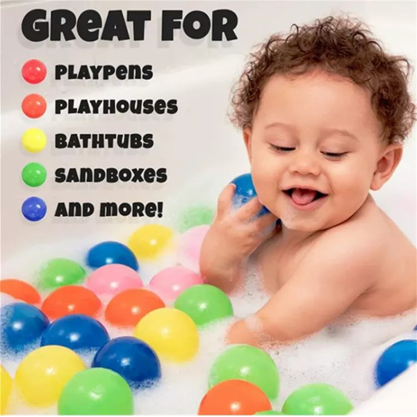 100 件装儿童坑球，塑料游戏球补充球，不含邻苯二甲酸盐和 BPA，包括一个可重复使用的储物袋，送给幼儿和儿童的礼物(周末不发货，谨慎下单）-2
