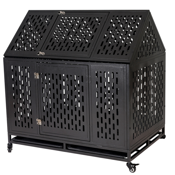 重型狗笼子笼子 坚固的金属框架狗窝 耐用的室内和室外狗窝，适合大型狗，易于组装和四轮移动-12