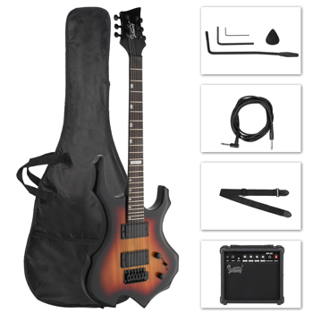 【AM不售卖】Glarry 封闭式双-双拾音器 科技木指板 日落色 火焰电吉他+音箱套装
