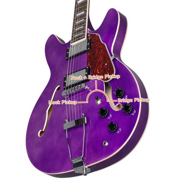 【AM不售卖】Glarry GIZ101 双线圈拾音器 黄酸枝指板 爵士电吉他 透明紫色 S101-35