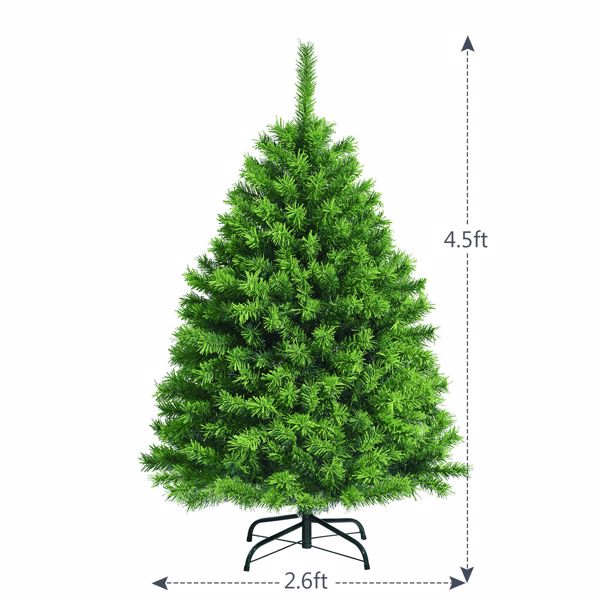 4.5 英尺雪花植绒铰链人造圣诞树带金属支架绿色-9