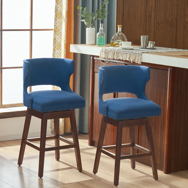 2pcs 实木腿 吧凳 牛头靠背 55*49*92cm 梯形 海军蓝色 N101-15