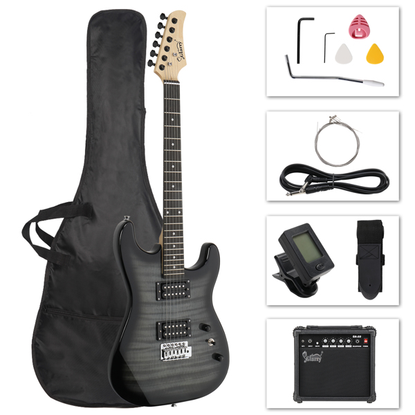 【AM不售卖】Glarry GST 双双拾音器 带虎纹 科技木指板 黑色 ST电吉他+音箱套装-20