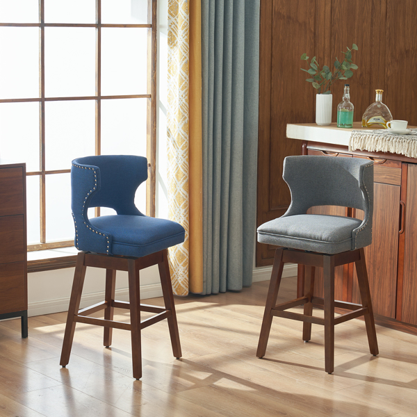 2pcs 实木腿 吧凳 牛头靠背 55*49*92cm 梯形 海军蓝色 N101-12