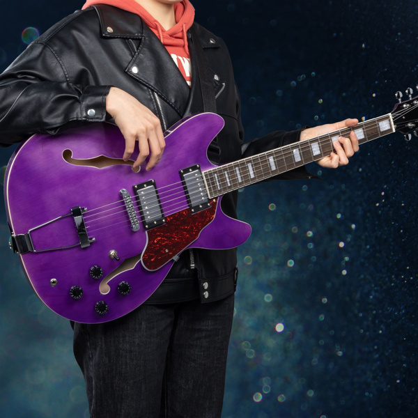 【AM不售卖】Glarry GIZ101 双线圈拾音器 黄酸枝指板 爵士电吉他 透明紫色 S101-19