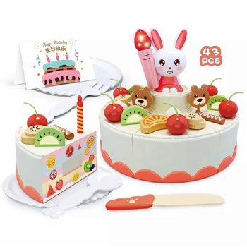 玩具生日蛋糕全新 43 件装假生日派对套装儿童切食物生日蛋糕玩具粉色