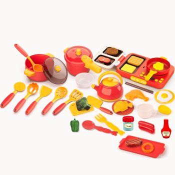 儿童厨房玩具套装，儿童假装厨房玩具，37 件玩具厨房配件套装，粉色