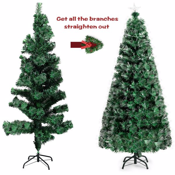 5 英尺预照明光纤圣诞树 8 种闪光模式 PVC 带双色灯-3