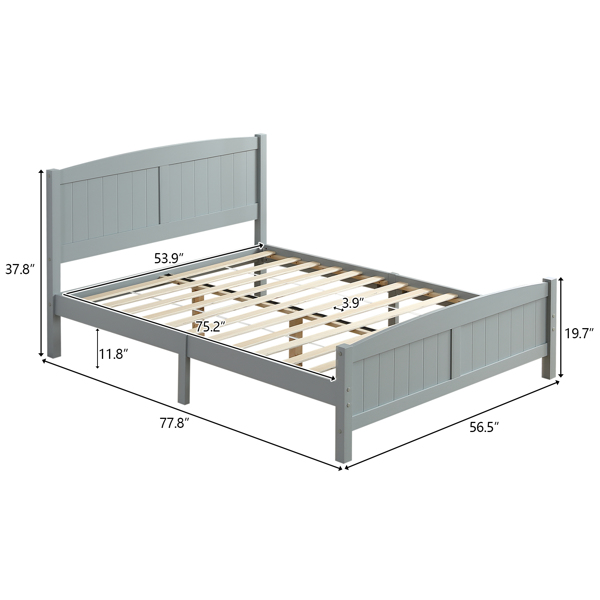 单层芯板竖条纹全板弧形床头带同款床尾 灰色 Full 木床 松木 N101 美国-44