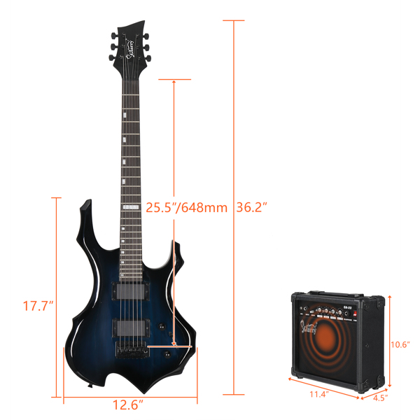 【AM不售卖】Glarry 封闭式双-双拾音器 科技木指板 化蓝色 火焰电吉他+音箱套装-10