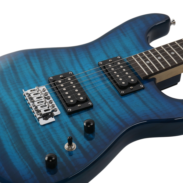 【AM不售卖】Glarry GST 双双拾音器 带虎纹 科技木指板 化蓝色 ST电吉他+音箱套装-30