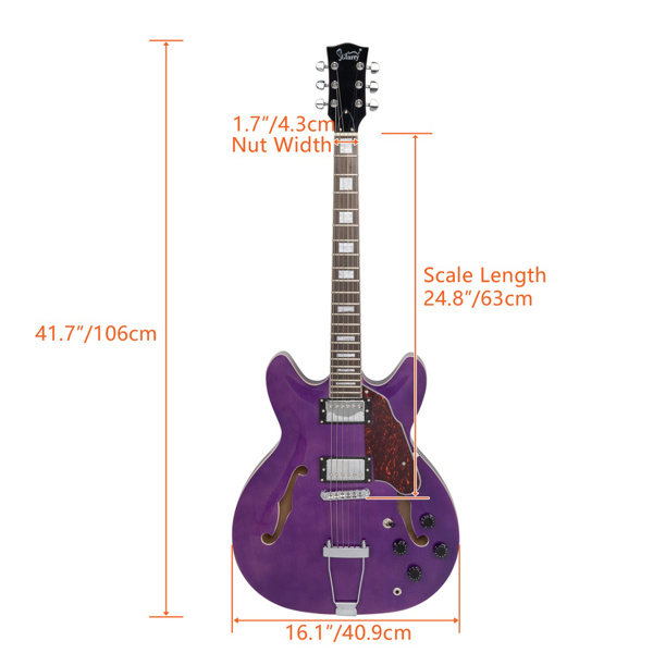 【AM不售卖】Glarry GIZ101 双线圈拾音器 黄酸枝指板 爵士电吉他 透明紫色 S101-27