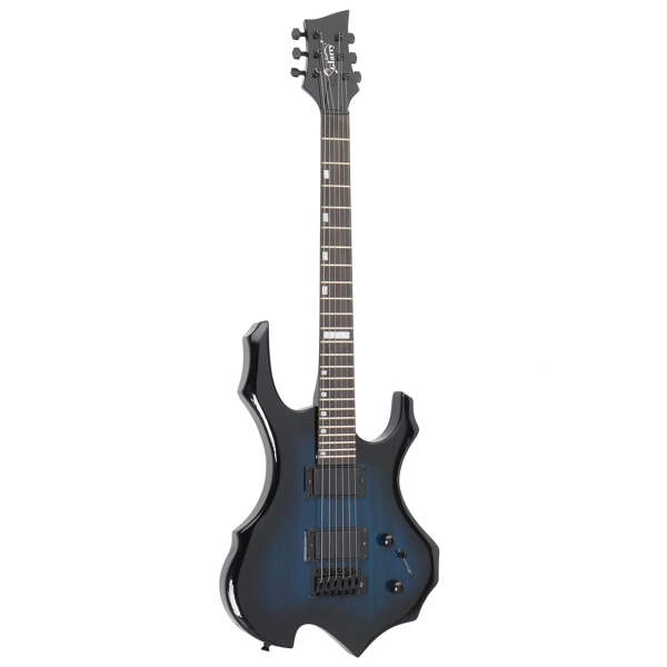 【AM不售卖】Glarry 封闭式双-双拾音器 科技木指板 化蓝色 火焰电吉他+音箱套装-16