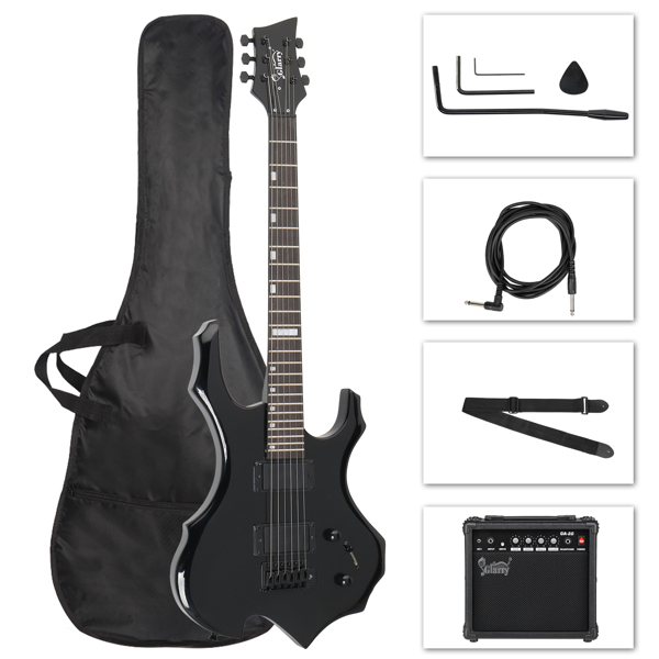 【AM不售卖】Glarry 封闭式双-双拾音器 科技木指板 黑色 火焰电吉他+音箱套装-1