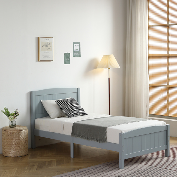 单层芯板竖条纹全板弧形床头带同款床尾 灰色 Twin 木床 松木 N101 美国-20