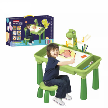 带儿童椅子的大型绘图投影仪桌，带灯光和音乐的儿童投影绘图板，儿童投影仪绘图套装 3+（恐龙）