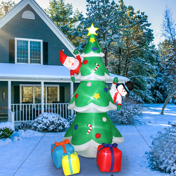  8ft 带雪人 圣诞老人 3个礼盒 9颗灯串 充气款 庭院圣诞树装饰 英国-13
