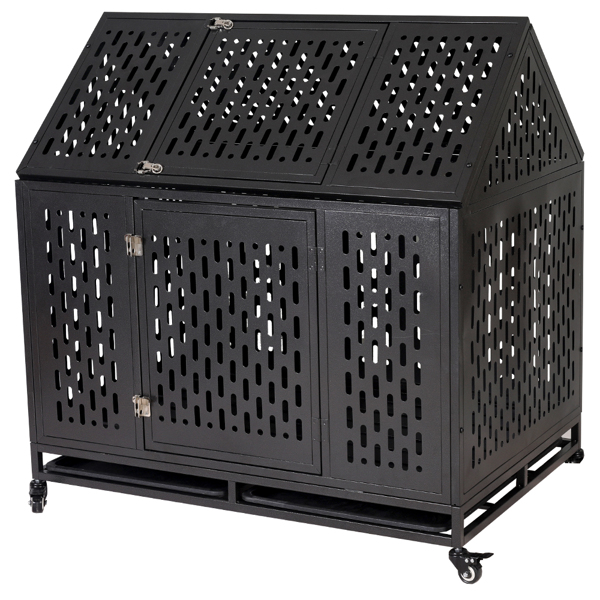 重型狗笼子笼子 坚固的金属框架狗窝 耐用的室内和室外狗窝，适合大型狗，易于组装和四轮移动-1