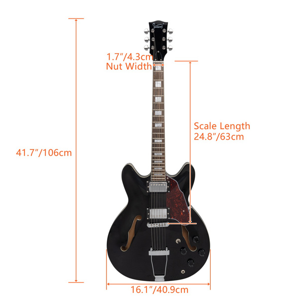 【AM不售卖】Glarry GIZ101 双线圈拾音器 黄酸枝指板 爵士电吉他 黑色 S101-27
