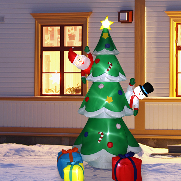 8ft 带雪人 圣诞老人 3个礼盒 9颗灯串 充气款 庭院圣诞树装饰 美国-29