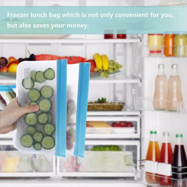 可重复使用的食品收纳袋子三明治袋子 - 10 件装防漏冷冻加仑袋 BPA 免费 - 超厚耐用可重复使用的储物袋 - 可重复使用的零食袋，用于食品水果旅行用品收纳-7