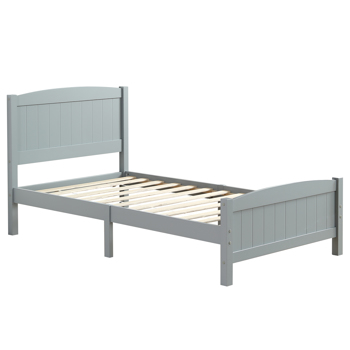 单层芯板竖条纹全板弧形床头带同款床尾 灰色 Twin 木床 松木 N101 美国