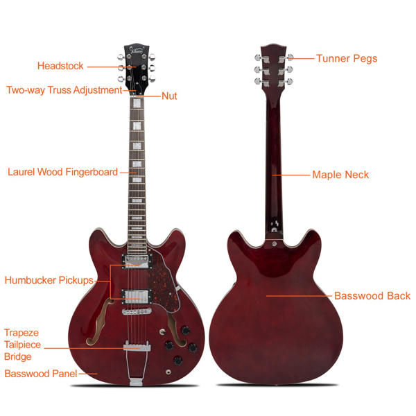 【AM不售卖】Glarry GIZ101 双线圈拾音器 黄酸枝指板 爵士电吉他 透明酒红 S101-5