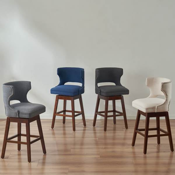 2pcs 实木腿 吧凳 牛头靠背 55*49*92cm 梯形 海军蓝色 N101-29