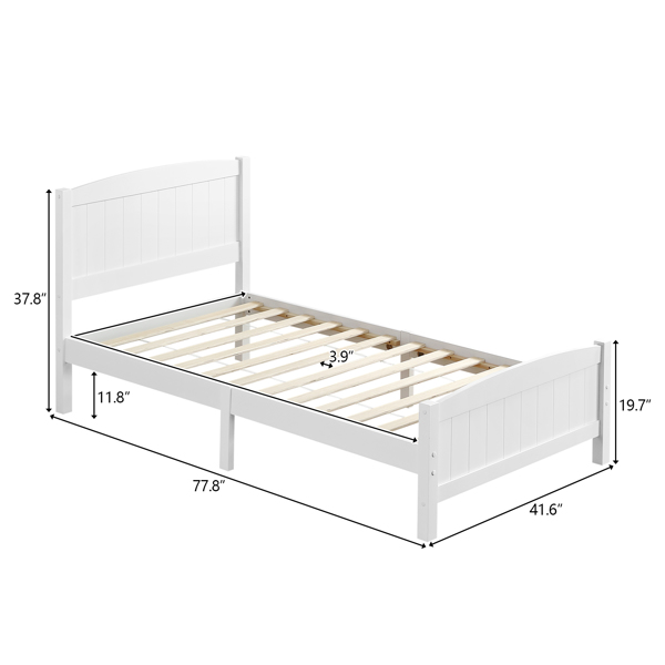 单层芯板竖条纹全板弧形床头带同款床尾 白色 Twin 木床 松木 N101 美国-39