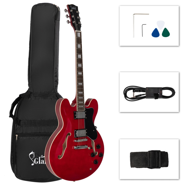 【AM不售卖】Glarry GGS101 双线圈拾音器 黄酸枝指板 爵士电吉他 红色 S101-9