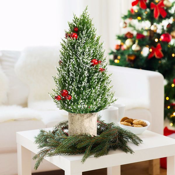 18.5 英寸白雪桌面圣诞树，带 170 PE 枝尖和纸浆底座-11