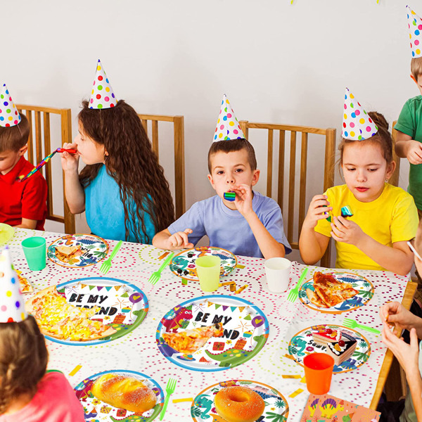 （FBA仓发货）恐龙盘一次性纸盘派对用品包生日餐具 16 件适合男孩儿童完美餐具包括盘子、餐巾纸、叉子 68 件-6