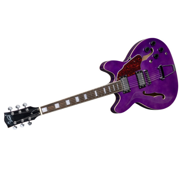 【AM不售卖】Glarry GIZ101 双线圈拾音器 黄酸枝指板 爵士电吉他 透明紫色 S101-9