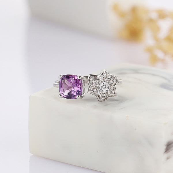 925银花形紫水晶戒指-1