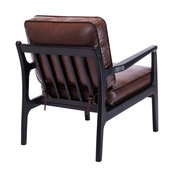 木框架扶手椅，易于组装的中世纪现代风格椅子休闲椅，适用于客厅、卧室、家庭办公室，棕色 PU-9
