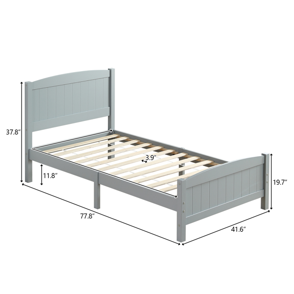 单层芯板竖条纹全板弧形床头带同款床尾 灰色 Twin 木床 松木 N101 美国-7