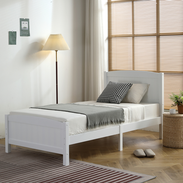 单层芯板竖条纹全板弧形床头带同款床尾 白色 Twin 木床 松木 N101 美国-34