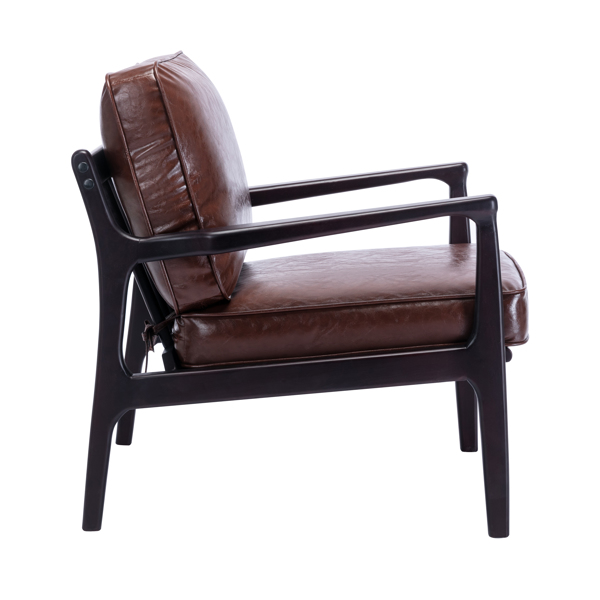 木框架扶手椅，易于组装的中世纪现代风格椅子休闲椅，适用于客厅、卧室、家庭办公室，棕色 PU-1
