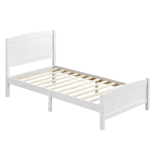 单层芯板竖条纹全板弧形床头带同款床尾 白色 Twin 木床 松木 N101 美国-40