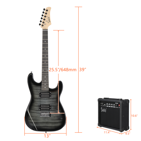 【AM不售卖】Glarry GST 双双拾音器 带虎纹 科技木指板 黑色 ST电吉他+音箱套装-37