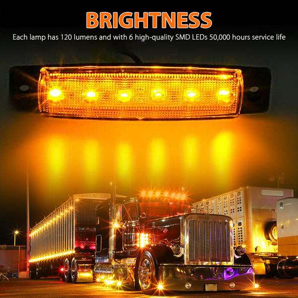 卡车货车12V 6LED通用边灯信号挂车拖车转向灯警示灯烟熏壳 黄光 10pcs-18