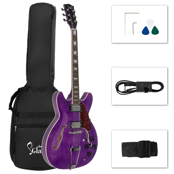 【AM不售卖】Glarry GIZ101 双线圈拾音器 黄酸枝指板 爵士电吉他 透明紫色 S101-29