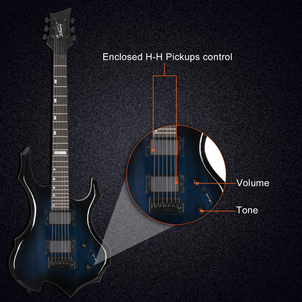 【AM不售卖】Glarry 封闭式双-双拾音器 科技木指板 化蓝色 火焰电吉他+音箱套装-5