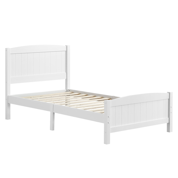 单层芯板竖条纹全板弧形床头带同款床尾 白色 Twin 木床 松木 N101 美国-1