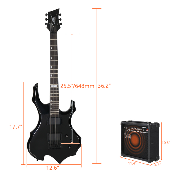 【AM不售卖】Glarry 封闭式双-双拾音器 科技木指板 黑色 火焰电吉他+音箱套装-10