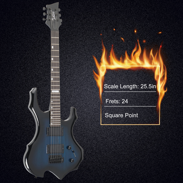 【AM不售卖】Glarry 封闭式双-双拾音器 科技木指板 化蓝色 火焰电吉他+音箱套装-3