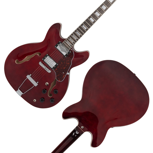 【AM不售卖】Glarry GIZ101 双线圈拾音器 黄酸枝指板 爵士电吉他 透明酒红 S101-12