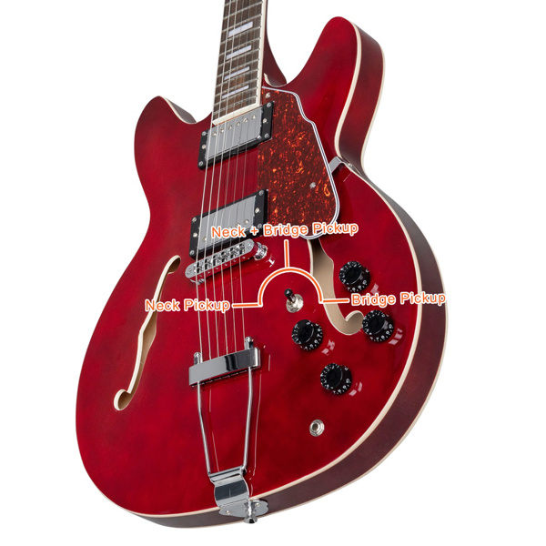 【AM不售卖】Glarry GIZ101 双线圈拾音器 黄酸枝指板 爵士电吉他 透明酒红 S101-37